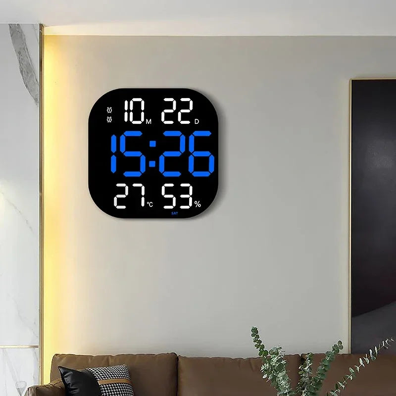 13 Zoll LED große digitale Wanduhr mit Fernbedienung TEMP Luftfeuchtigkeit Woche Auto Dimmer 12/24H Wecker für Home Office Dekor