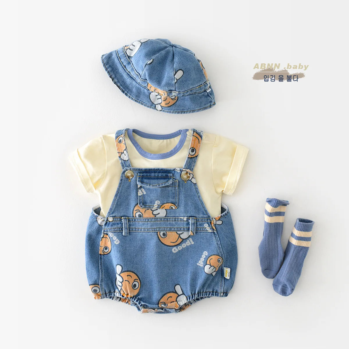2 Stück Sommer Kinder Baby Denim Bodysuit und Mützen Anzüge einteilige Unisex Kleinkind Jungen Mädchen weiche Jeans Kleidung Jeans Sprung anzüge.