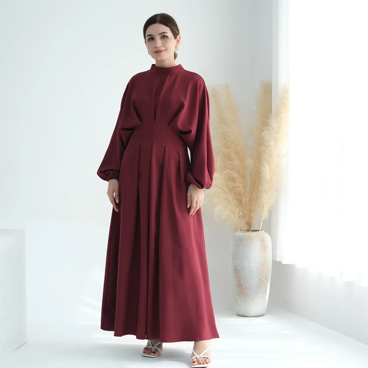 Elegant Muslim Dress Ramadan Pleated Abaya for Women Slim Waist Long Dress Islamic Clothing Muslim Eid Party Dresses Hijab Robe.