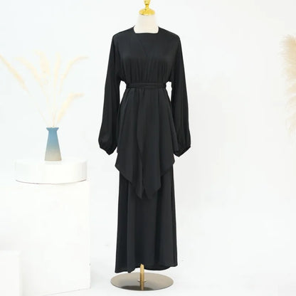 2-teiliges Saudi-Arabien muslimisches Damen-Abaya-Kleid aus Satin für Damen, Islam, Dubai, Urlaub, bescheidene Kleidung, 2024, elegante türkische Robe