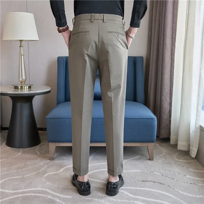 Men Suit Pants 2025 Elastic Slim Fit Formal Dress Pants Solid Casual White Trousers Pantalon Homme Wedding Party Men Clothing.