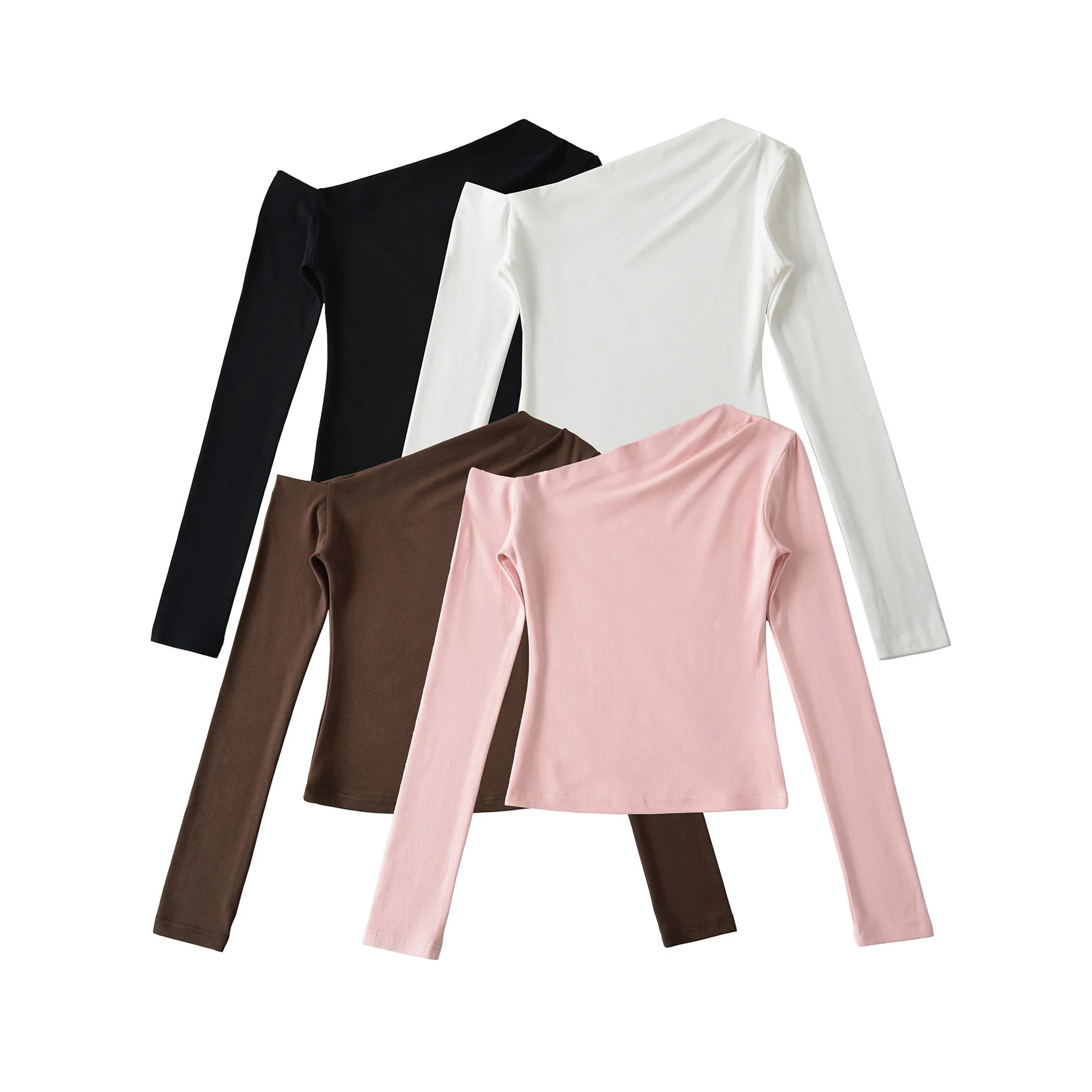 Women Long Sleeve One Shoulder Basic Top Tee Tshirt.