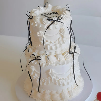 Tortenaufsatz mit Schleife und Schleife „Happy Birthday“-Schild, Kokette-Motto-Party, schwarzer Vintage-Kuchenaufsatz für Herzkuchen, Vintage-Kuchen.