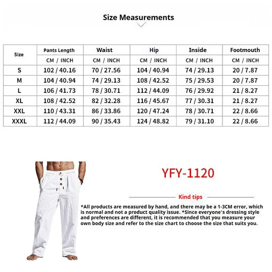 Autumn New Men's Linen Cotton Pants Solid Color Button Drawstring Design Casual Loose Fit Cozy Trousers Simple Style Long Pants.