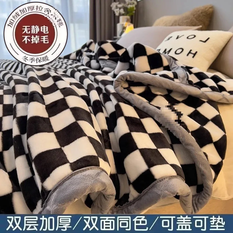 Thiened Double-layer Raschel Blanket Warm Coral Fce Wedding Blanket Single Double Bed Autumn Winter Warmth Cover Blanket