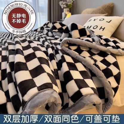 Thiened Double-layer Raschel Blanket Warm Coral Fce Wedding Blanket Single Double Bed Autumn Winter Warmth Cover Blanket