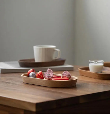 Japanese Acacia wooden tray rectangular dinner plate heat insulation solid wood grain oval bread.