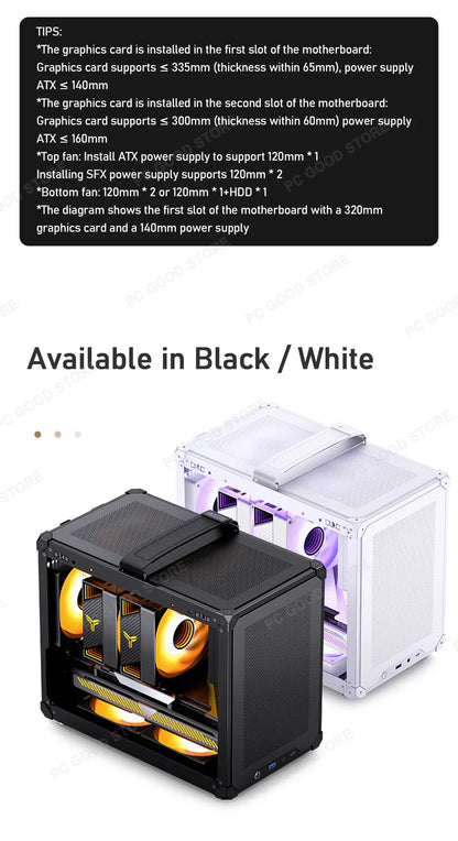 JONSBO C6 MAX Desktop M-ATX Case Type-c Side Transparent Handheld Portable Computer Small Chassis ATX Power Supply.