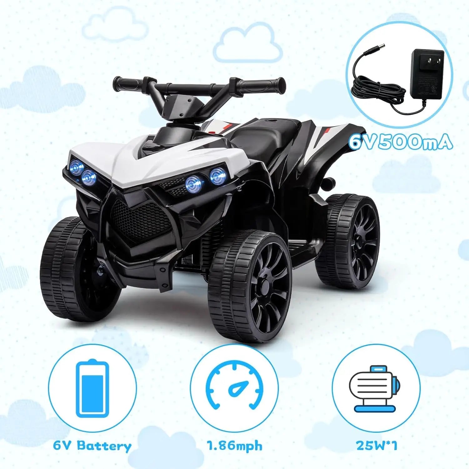 6V Electric Quad For Kids, Electric Car With LED Lights And Music, 1.5-3 km/h, Horn, ATV For Children, Perfect Gift For Kids.