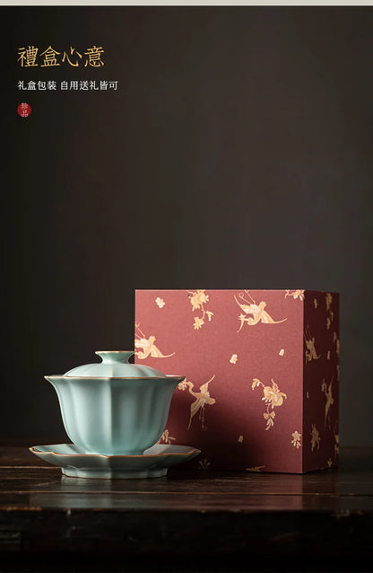 155ml Imitation Song Dynasty Azure Ru Kiln Gaiwan Porcelain Bowl Tea Bowl Tea Tureen Tea Brewing Cover Bowl Chinese Tea Set Gift