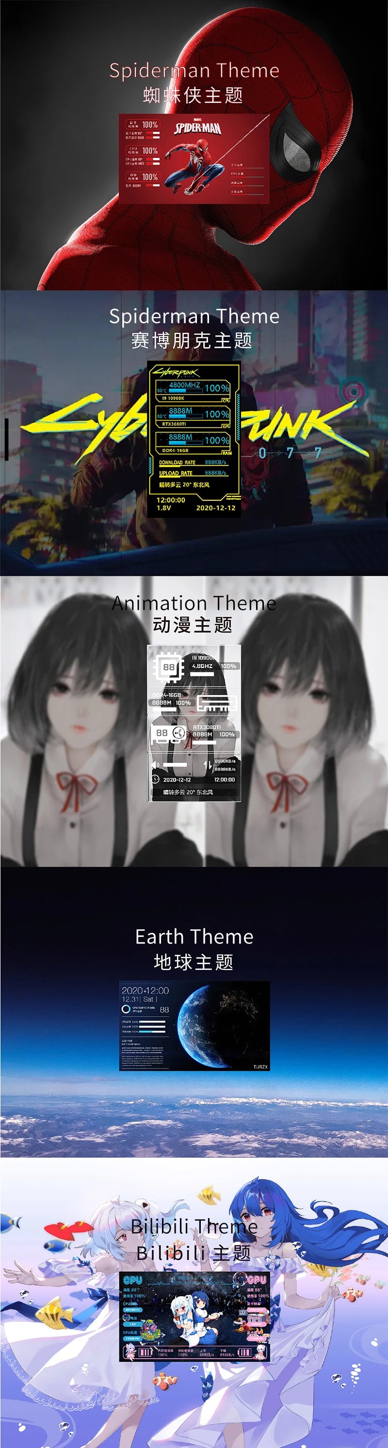 3.5 / 5 Inch IPS Type-C Secondary Screen Mini Computer USB Display CPU GPU RAM HDD Monitor with Holder Metal Case No Use AIDA64