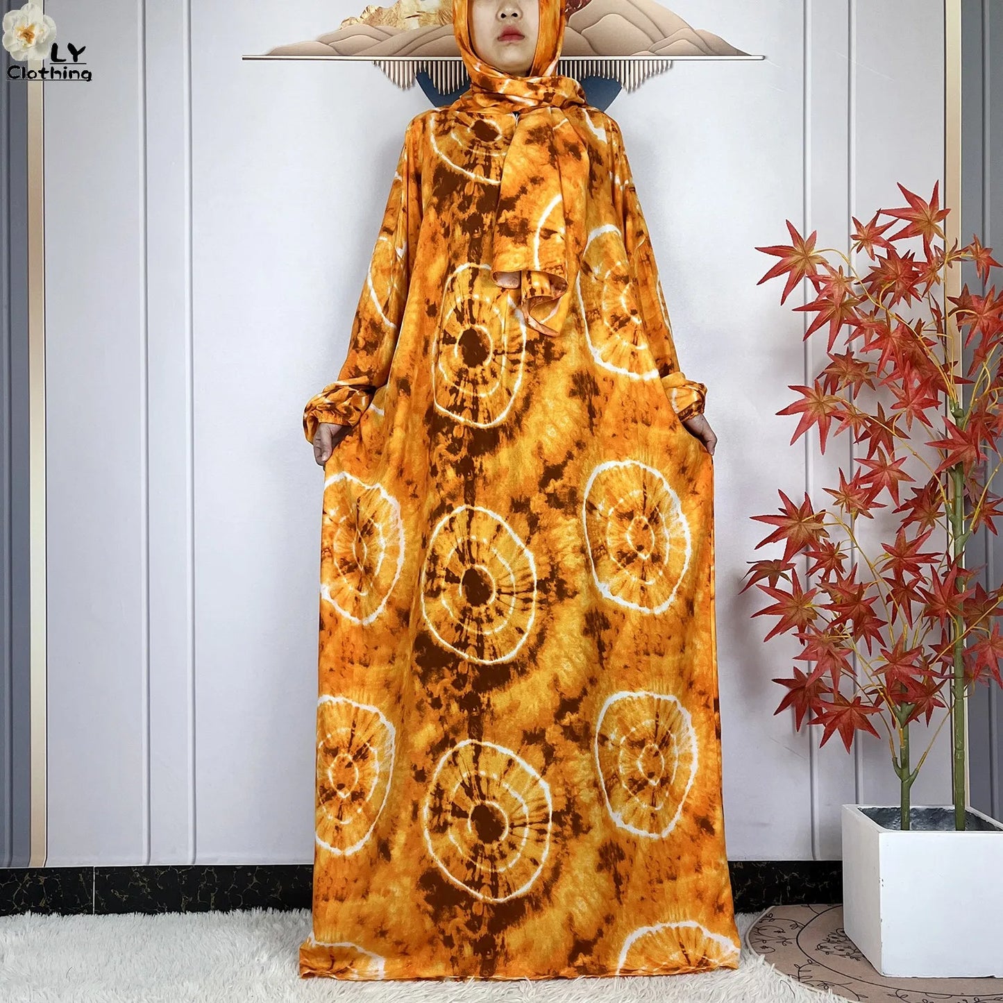 New Muslim Long Sleeved Cotton For Women Ramadan Prayer Turkey Middle East Femme Robe Floral Loose African Abaya Dress Scarfs