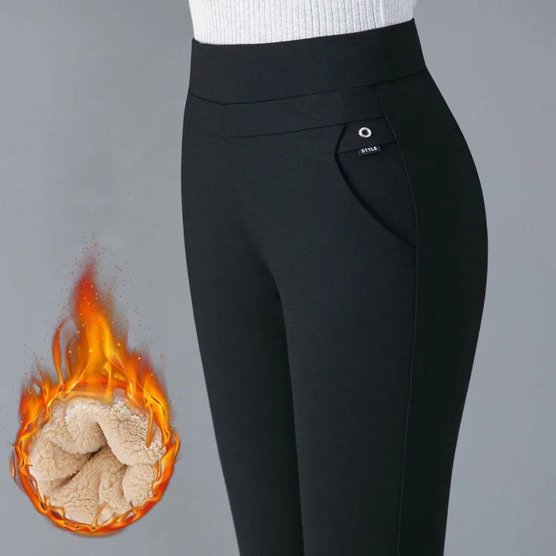 Büro Dame Koreanische Mode Gerade Hosen Weibliche Elastische Band Hohe Taille Feste Große Größe 5XL Frauen Herbst Elegante Hosen 2023