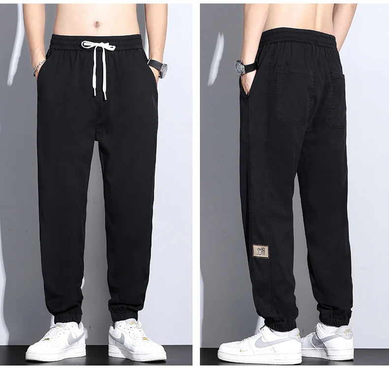 Men's Lyocell Loose Cuffed Tapered Pants 2025 Summer Autumn Comfortable Breathable Casual Long Pants Plus Size 5XL