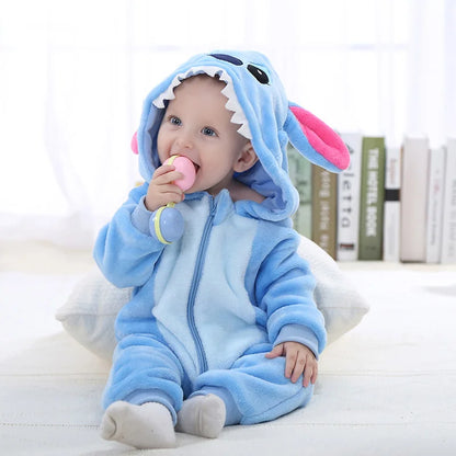 Blau Anime Baby Strampler Junge Mädchen Pyjama Neugeborenen Bebe Kleidung Nette Bodys Flanell Warme einteiliges Winter Halloween Outfit.