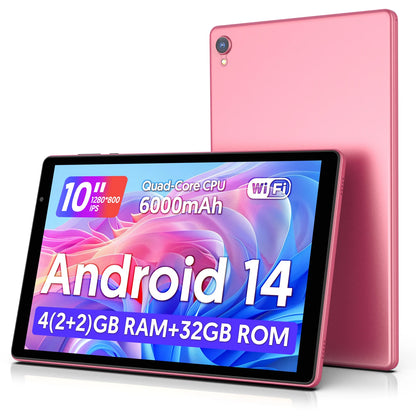 Latest Android 14 Tablet, 10-inch Tablet, Quad-core Processor, 5G WiFi, 4GB ROM + 32GB RAM, 1280*800 Resolution, 8000mAh Battery.