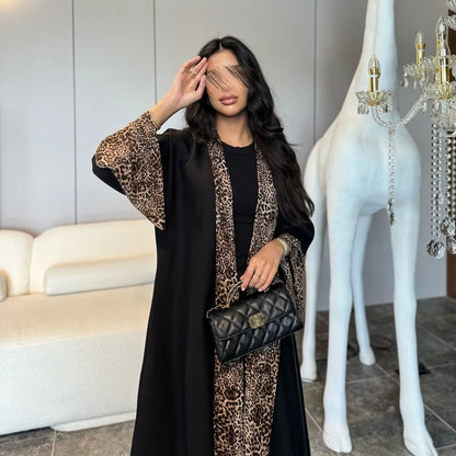 Eid Women Muslim Abaya Leopard Cardigan with Scarf Dress 2025 Vestidos Largos Caftan Robe Jalabiya Ramadan Morocco Dubai Kaftan.