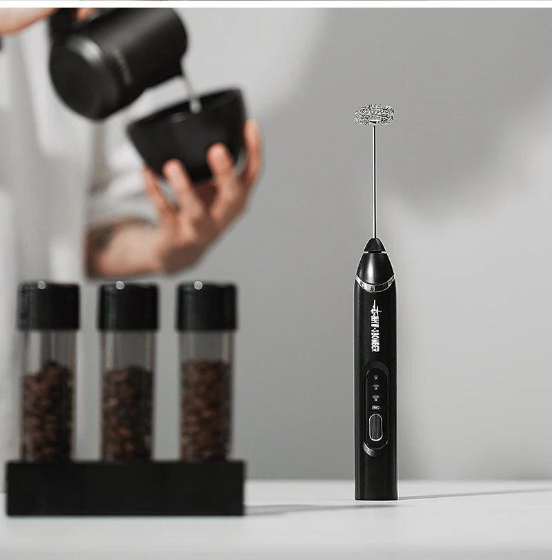 MHW-3BOMEBR Rechargeable Milk Frother Handheld Electric Foam Maker Stainless Steel Whisk Drink Mixer Foamer for Latte/Cappuccino