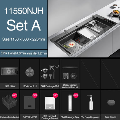 ASRAS Nanometer Smart Purifying Kitchen Sink Large Size Handmade Step Sink Smart Purifying Kitchen Island Sinks