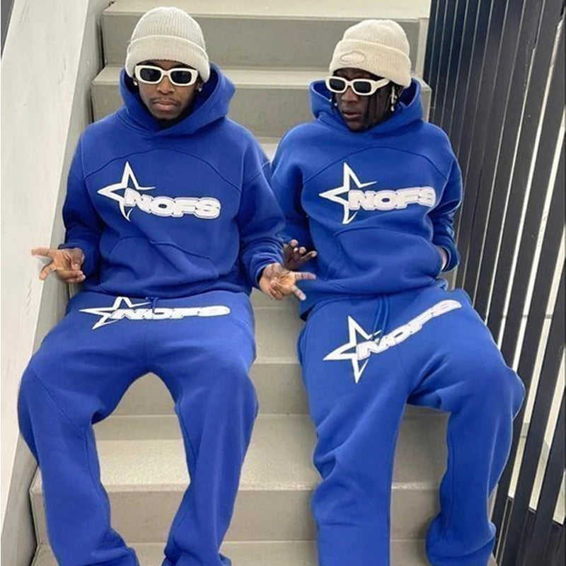 2024 New 2 Piece Set Letter Printing Streetwear Y2K Men's Hip Hop Oversized Hoodie Sweatshirt Sweatpant Casual Pants Sportswear.
