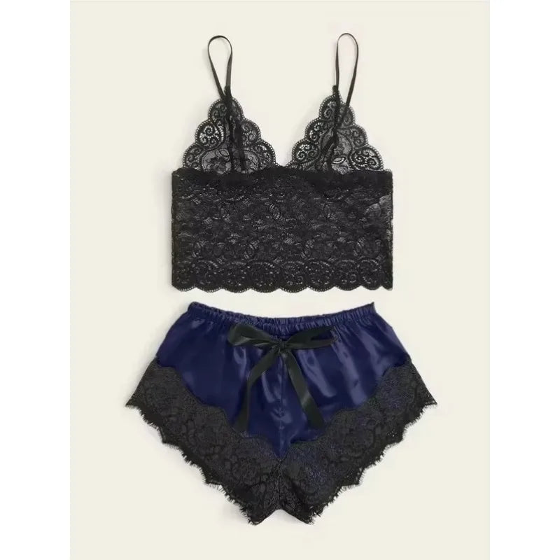 Weibliche Pyjama Sets Spaghetti Strap Top und Shorts Pyjamas Sexy Dessous Seide Satin Nachtwäsche Sommer Hause Tragen Frauen Schlaf Tuch.