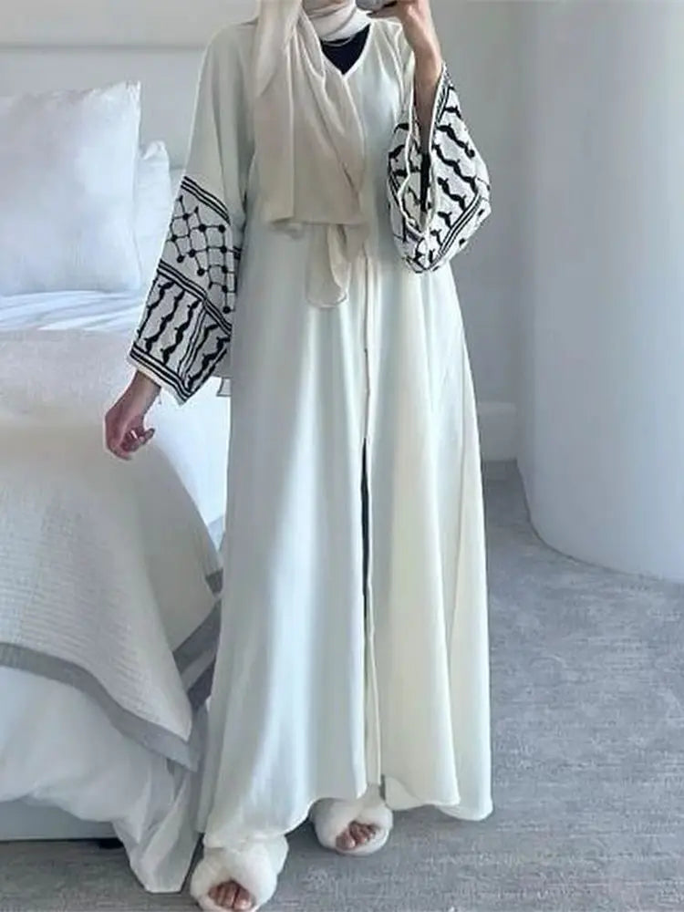 Linen Butterfly Embroidery Open Abaya Dubai Luxury 2024 Muslim Modest Kaftan Kimono Dresses Coat for Women Islam Clothing Kebaya.
