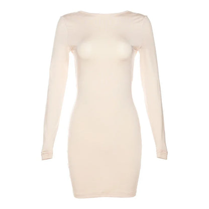 Zahlung Casual Mini Kleid Frauen Prägnante Klassische Backless Volle Hülse O-ansatz Grundlegende Weibliche Bodycon Straße Kleidung