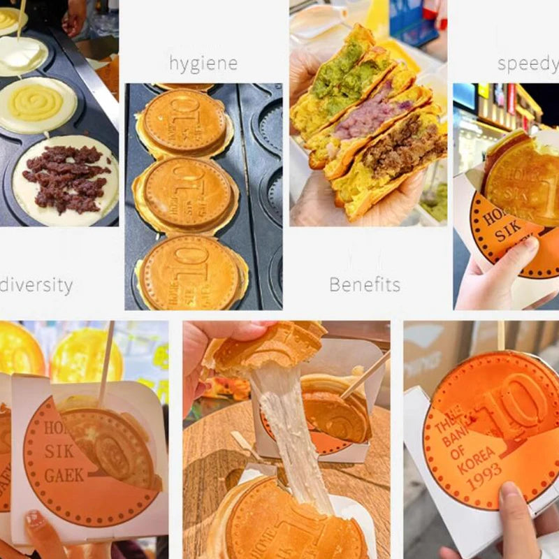 4pcs Non-stick Coating Gold Coin Waffle Machine Korean 10 Won Gold Coin Waffle Maker Machine 3000W Round Coin Cake Machine.