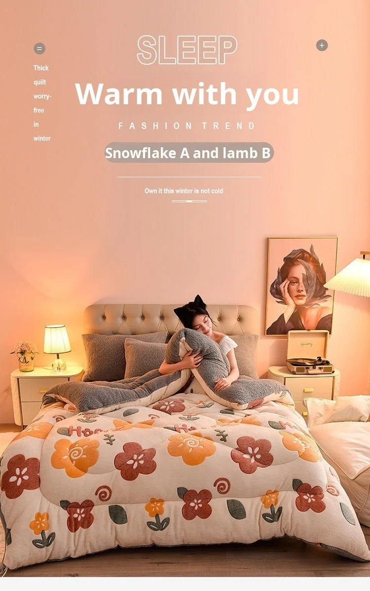 Household Thickened Warm Quilt Core Milk Double-sided Velvet Lamb Wool Autumn Winter Blanket Warm Double-sided Velvet Core.