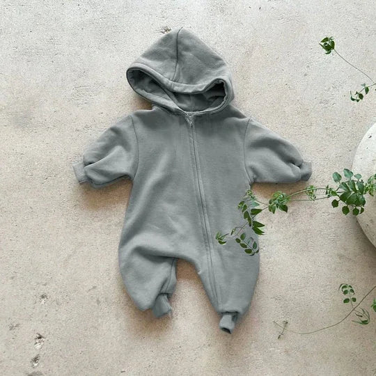 2024 Baby Kapuze Reiß verschluss Bodysuit Neugeborene Jungen und Mädchen Bergsteiger Anzug einfarbig Bodysuit Long Fit Sport Kletter anzug.