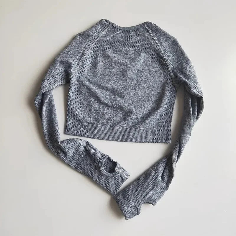 Seamless Shirts Crop Top Long Sleeves Shirts for Women Sports Fitness Gym Clothing Workout Tops Sports Shirts.