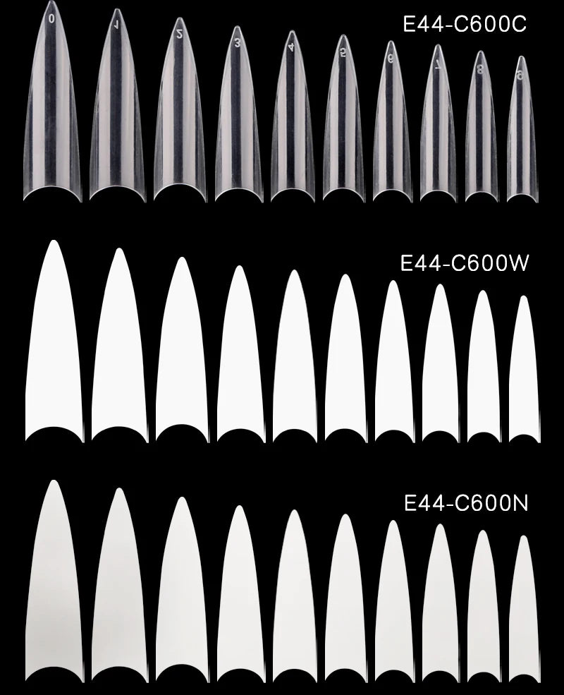 500/600pcs Long Pointed Fake Nail Tips Stiletto Half Cover French Acrylic UV Gel False Nail Extension Press On Nails Manic Tool.