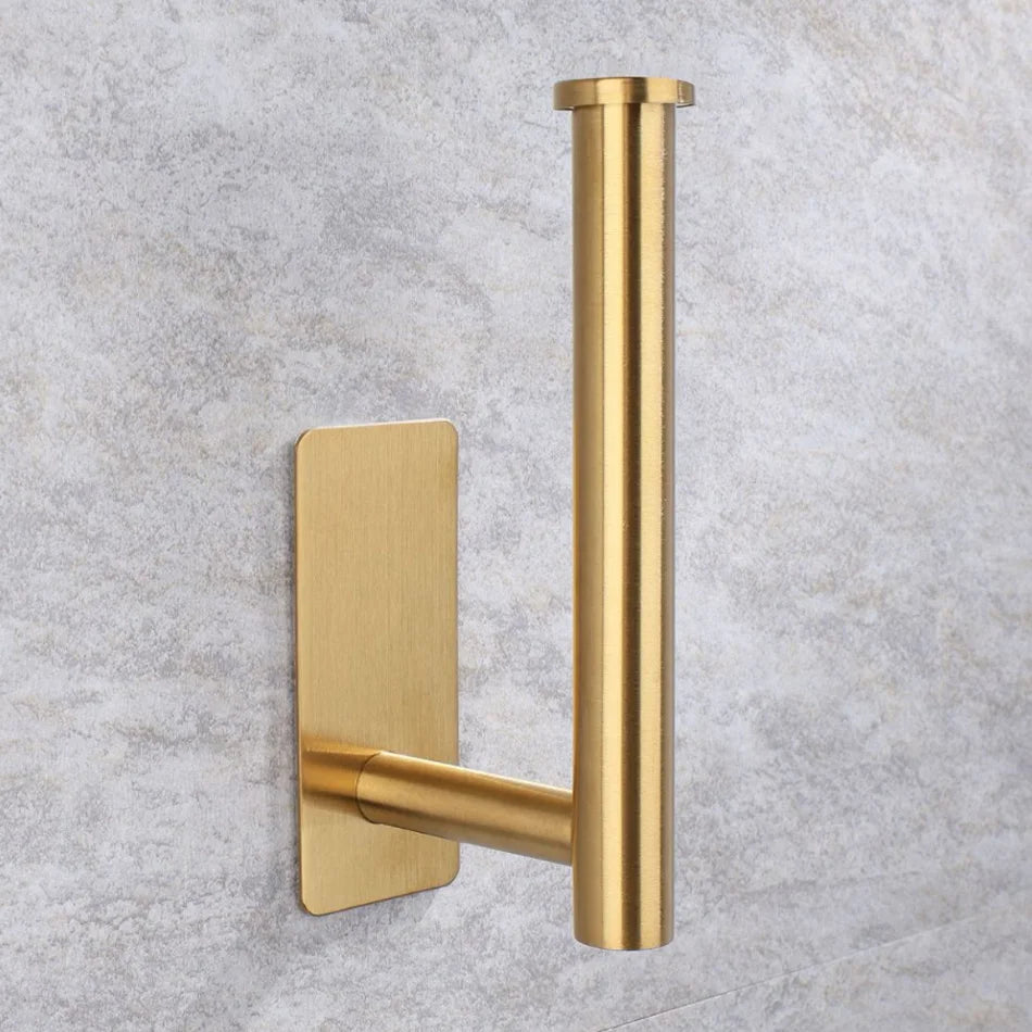 Papierhalter aus Edelstahl, weiß, selbstklebend, Wandhalterung, Ständer, Küche, Badezimmer, Toilettenpapier, Handtuch, Seidenrollenregal, gebürstetes Gold
