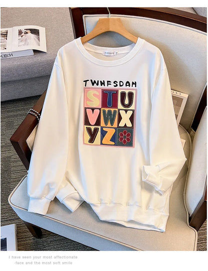 175 kg Plus Größe Damen Büste 170 Frühling Herbst lose Langarm Druck Brief Pullover Sweatshirts 4XL 5XL 6XL 7XL 8XL 9XL.