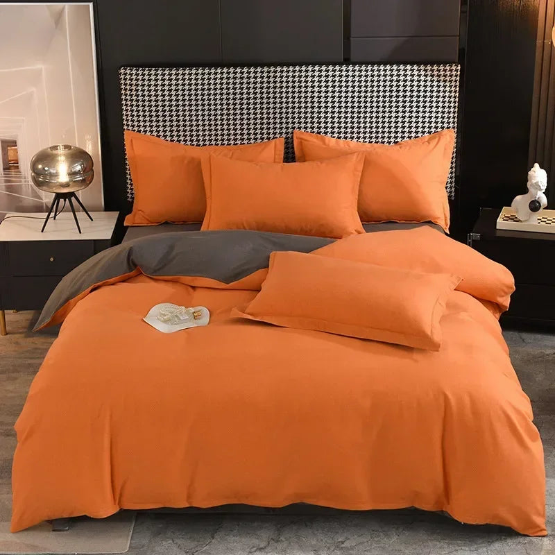 2024 new light luxury solid color thickened cotton abraded four-piece set, pure cotton warm, available in autumn and winter