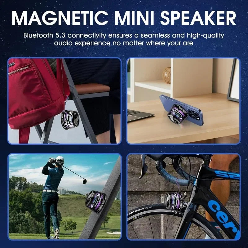 Outdoor Magnetic Bluetooth Speaker Wireless Portable Mini Travel Stereo Speaker with RGB Color Light and Phone Holder for Ios.