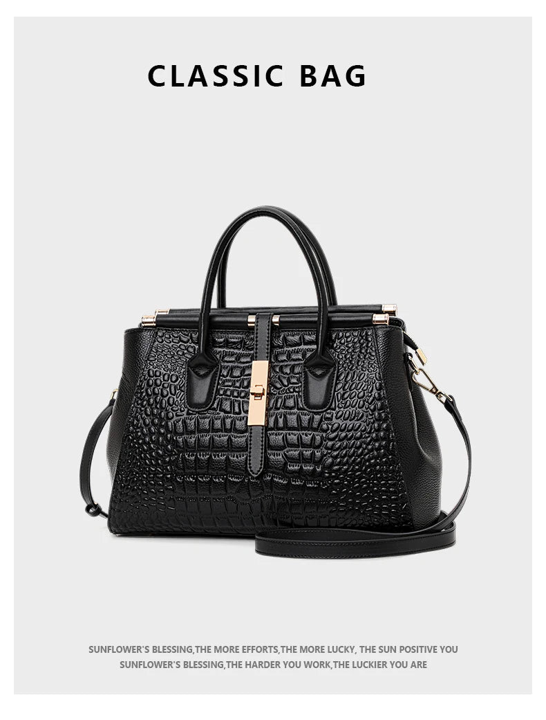 Aidrani Genuine leather women's handbag, fashion crocodile pattern design, high-end luxury cowhide bag large capacity.