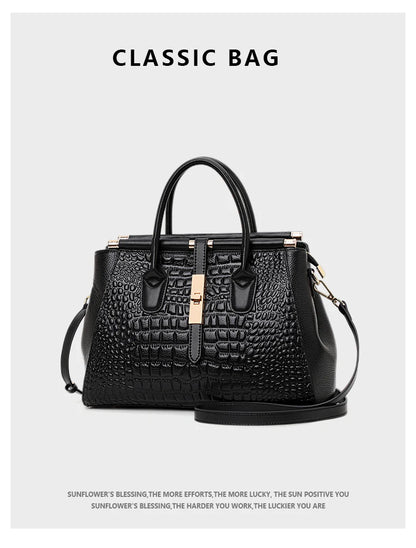 Aidrani Genuine leather women's handbag, fashion crocodile pattern design, high-end luxury cowhide bag large capacity.