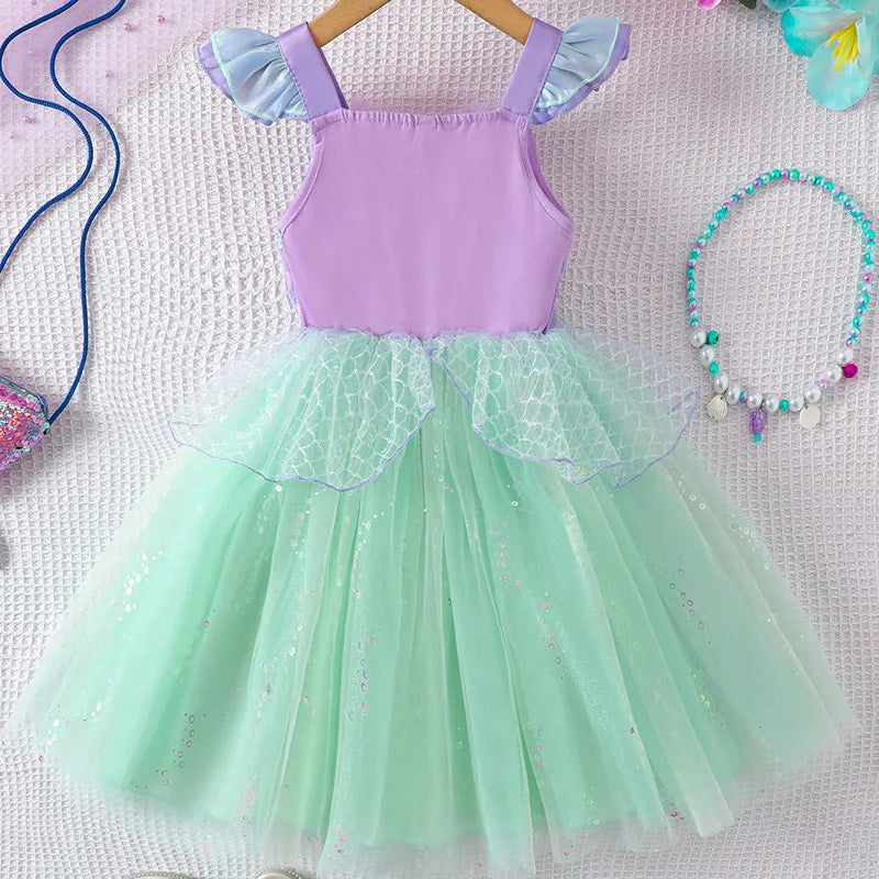 Mädchen Prinzessin Kleider Meerjungfrau Motto Party Sling Mesh Rock Pailletten Leistung Kostüm Geburtstag Kinder Kleidung Perle Säuglings Kleid.