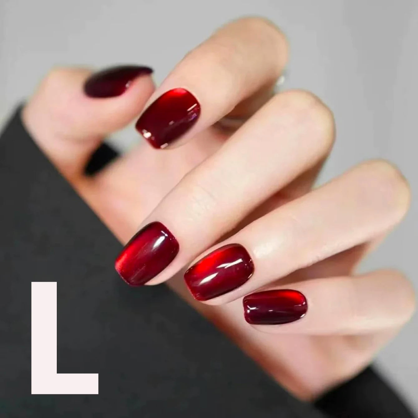 10PCS S/M/L red cat eye short square fake nailsart set with removable fake nails for festivals.