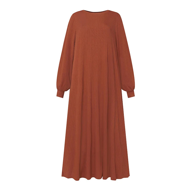 ZANZEA Fashion Muslim Abaya Women Autumn Maxi Sundress Casual Long Sleeve Kaftan Hijab Vestido Solid Loose Islamic Clothing 2024