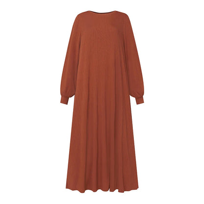 ZANZEA Fashion Muslim Abaya Women Autumn Maxi Sundress Casual Long Sleeve Kaftan Hijab Vestido Solid Loose Islamic Clothing 2024