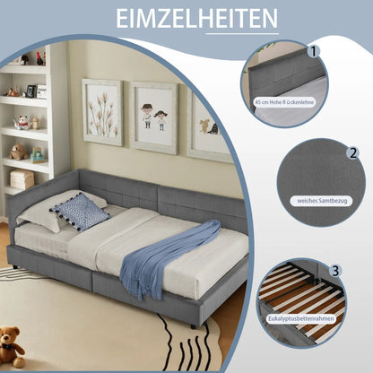 Modernes Einzelbett 90*200 cm, hautfreundliches Samtdesign, Babybett mit hoher Rückenlehne, Beige und Dunkelgrau (ohne Matratze)
