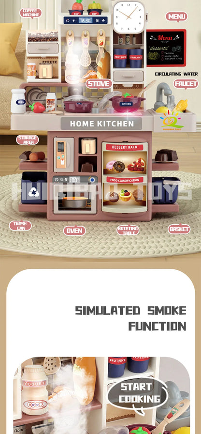 Baby's Housework Kitchen Playset Cooking Tableware Food Lihgting Sound Playing Pretend Educational Toy For Children Toddler Gift.