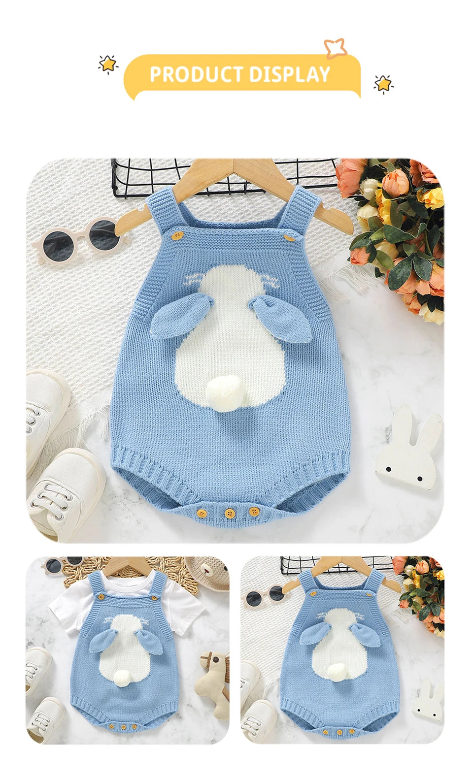 Baby Bodys Gestrickte Infant Mädchen Junge Sling Overall Ärmel Neugeborenen Kind Kleidung Niedlichen Cartoon Bunny 0-18M Overalls mode.