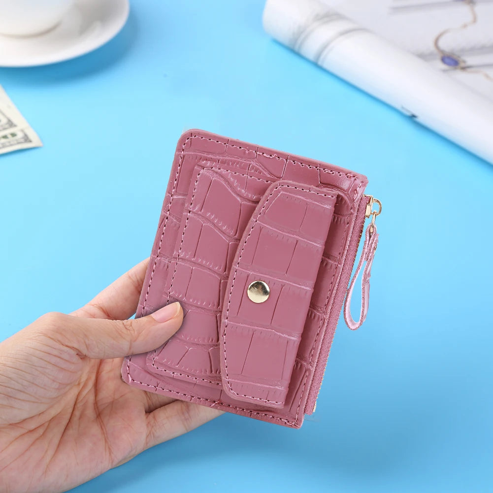 Women Fashion Short Wallet PU Leather Coin Card Holder Solid Color Casual Money Wallet Female Outdoor Bag.