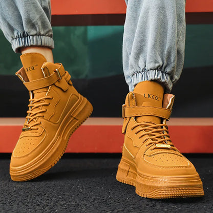 Hot Fashion Brown Sneakers Men 2024 Designer Men High Top Shoes Comfortable Platform Shoes Men Casual Mens Skateboard Sneakers.