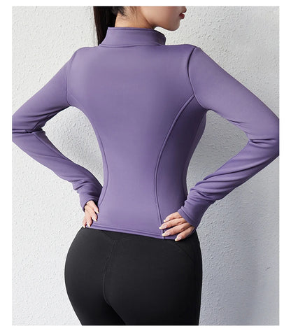 Damen Winter-Fleece-Yoga-Jacke mit durchgehendem Reißverschluss, langen Ärmeln, Workout, Activewear, Sport-Fleece-Yoga-Jacke mit Daumenloch