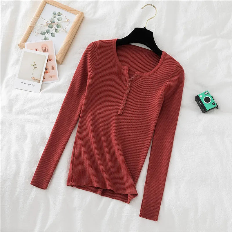 2025 frauen Solide Strick Pullover Herbst Winter Pullover V-ausschnitt Taste Langarm Schlank Pullover Koreanische Casual Basis Schicht Y2k