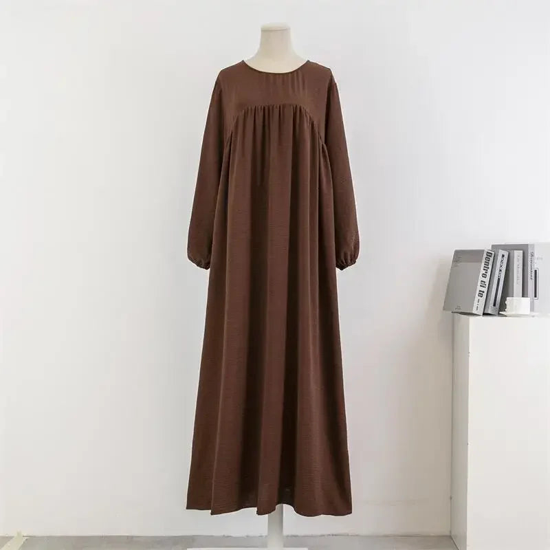 Muslim Loose plus Size Long Sleeve over Knee Pure Color Hooded Gown Spring Autumn Cross Border Fashionable Maxi Dress.